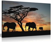 Listing image for Elephants In The Sunset Africa Landscape Canvas Wall Art Picture Print