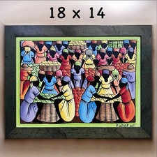 Listing image for P. Wilner Framed Original Oil Painting Haitian Artist 27x23 Caribbean Folk Art