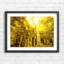 Listing image for Khmer Ruins Ancient Temple Ruin Yellow Framed Wall Art Print Large Picture Home