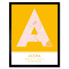 Listing image for Accra Ghana City Map Typography Framed Wall Art Print 12x16 In