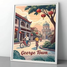 Listing image for George Town, Malaysia Vibrant Travel Poster - UNESCO Heritage & Culture Art Prin