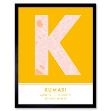 Listing image for Kumasi Ghana City Map Typography Framed Wall Art Print 12x16 In