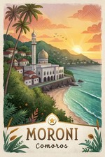Listing image for Exotic Moroni Comoros Travel Poster - Tropical Island Paradise Art Print A1-A4 P