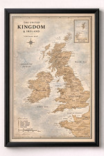 Listing image for United Kingdom UK Ireland Vintage Map Wall Art Print Poster Picture A4 A3 A5