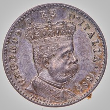 Listing image for Italian Eritrea 1 Lira Umberto I Silver Coin Beautiful Lustre EF