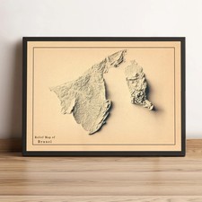 Listing image for Brunei Map, Brunei 2D Relief Map, Brunei Vintage Map - 2D Flat Print