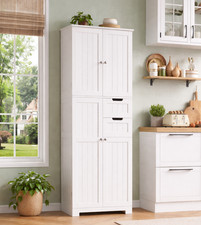 Listing image for Kitchen Pantry Cabinet Tall Storage 4 Door 2 Drawer Shelves Organizer White Unit