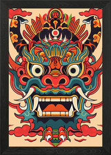 Listing image for Japanese Oni Yokai Mask Framed Wall Art Poster Canvas Print Picture