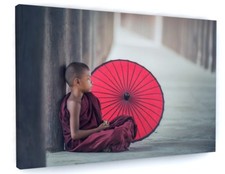 Listing image for YOUNG BUDDHIST MONK RED UMBRELLA CANVAS PICTURE PRINT WALL ART #5457