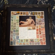 Listing image for Greek vintage stamps Assemblage collage unique art HandMade piece decor new