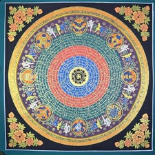 Listing image for Hand Painted Om Mani Padme Hum Mandala Thangka Tibetan Buddhist Wall Art Canvas