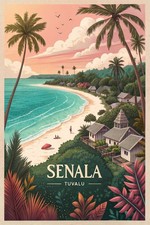 Listing image for Picturesque Senala, Tuvalu Travel Poster - Tropical Paradise Art Print A1-A4 Pos