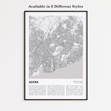 Listing image for Accra City Map Print, Greater Accra Travel Poster, Modern Map, Wall Decor Art