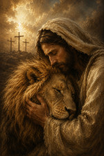 Listing image for Jesus With Lion Christian Spiritual Bible Poster Print Framed Canvas Wall Art