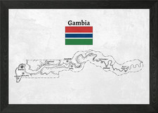 Listing image for Handdrawn Gambia Map Framed Wall Art Poster Canvas Print Picture