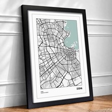 Listing image for Map Doha Qatar Framed Wall Art Large Canvas Print Home Decor Picture