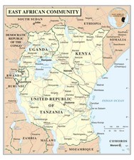 Listing image for East African Community Political Administrative Physical Waterways Map Print