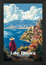 Listing image for Lake Titicaca Landscape Framed Wall Art Poster Canvas Print Picture
