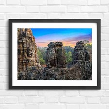 Listing image for Khmer Ancient Temple Faces Sunset Sky Original Framed Wall Art Print Large
