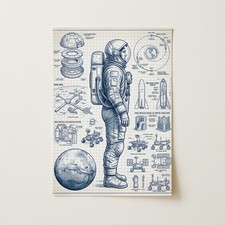 Listing image for Mars Explorer Blueprint Illustration Wall Art Print