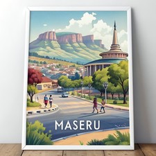 Listing image for Maseru, Lesotho Travel Poster - Traditional Basotho Hat Architecture Art Print m