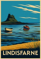 Listing image for Lindisfarne Holy Island Art Deco Travel Poster Style Unframed Wall Art