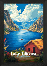 Listing image for Lake Titicaca Landscape Framed Wall Art Poster Canvas Print Picture