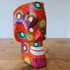 Listing image for Hand Painted Wooden Mayan Skull Mask Tribal Wall Art Decor Ethnic Ornament