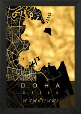 Listing image for DOHA MAP QATAR Framed Wall Art Poster Canvas Print Picture