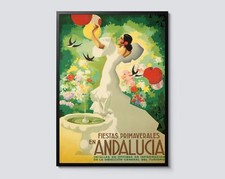 Listing image for Andalucia Spain Vintage Travel Poster, Illustration of Mediterranean Dancer and