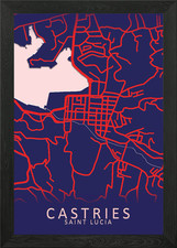 Listing image for Castries Saint Lucia Map Framed Wall Art Poster Canvas Print Picture
