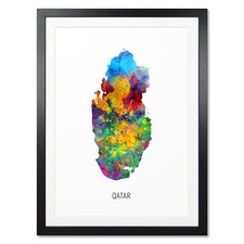 Listing image for Qatar Map, Poster, Canvas or Framed Print, watercolour painting 10917