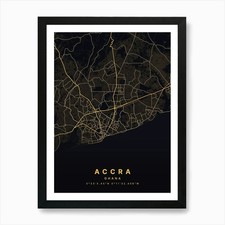 Listing image for Accra Ghana Black And Gold Map 1 Ar Framed Wall Art Poster Canvas Print Picture