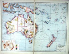 Listing image for Antique Old Print Hammerton Map C1920 Australia New Zealand Fiji Samoa Borneo