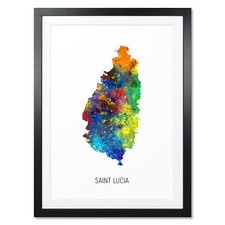 Listing image for Saint Lucia Map, Poster, Canvas or Framed Print, watercolour painting 10923