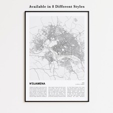 Listing image for N'Djamena City Map Print, Chad Travel Poster, Modern Map, Wall Decor Art
