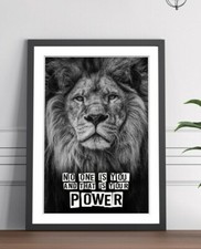Listing image for LION HEAD MOTIVATIONAL POWER QUOTE FRAME WALL ART PRINT POSTER STRENGTH 4 SIZES