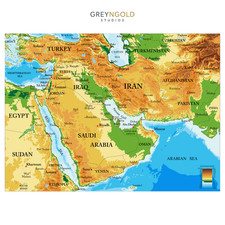 Listing image for Middle East Map Highly Detailed Poster Wall Art Print pick size A4/A3/A2/90x60cm