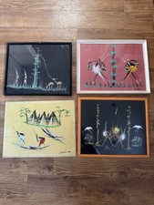 Listing image for Vintage 1950-1960 Hand Drawn Painted African Folk Art Pictures x 4 Signed