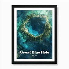 Listing image for Great Blue Hole Belize Sinkhole Tra Framed Wall Art Poster Canvas Print Picture