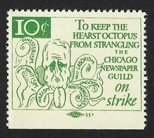 Listing image for 1938 Chicago Newspaper Guild on Strike Poster Stamp - Labor Union vs. Hearst
