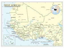 Listing image for West Africa Atlantic Coast Political Physical Waterways Region Map Poster Print