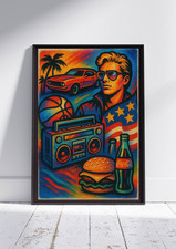Listing image for Americana Icons Poster | 80s Pop Culture Art Print | Vintage Americana