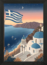 Listing image for Greek Island Greece Flag Framed Wall Art Poster Canvas Print Picture