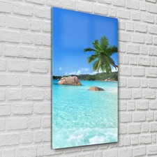 Listing image for Glass Print Wall Photo 60x120 beach at Praslin island Seychelles bay waterscape