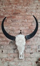 Listing image for Real Carved Bull Skull Mandala Tribal Wall Art Western Gothic Bohemian Decor