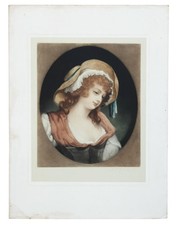 Listing image for Antique c.1908 Edwardian Portrait Print of a Woman with Hat – signed H.J. Freeha