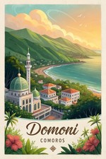 Listing image for Vibrant Domoni Comoros Island Travel Poster - Exotic African Coastline Art Print
