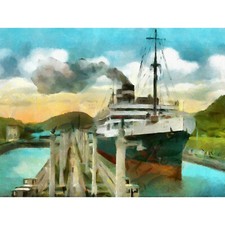 Listing image for PANAMA PACIFIC LINER CANAL OCEAN WATERCOLOUR POSTER ART PRINT 12x16 inch 30x40cm