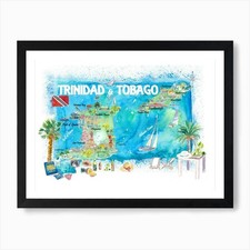 Listing image for Trinidad Tobago West Indies Illustr Framed Wall Art Poster Canvas Print Picture